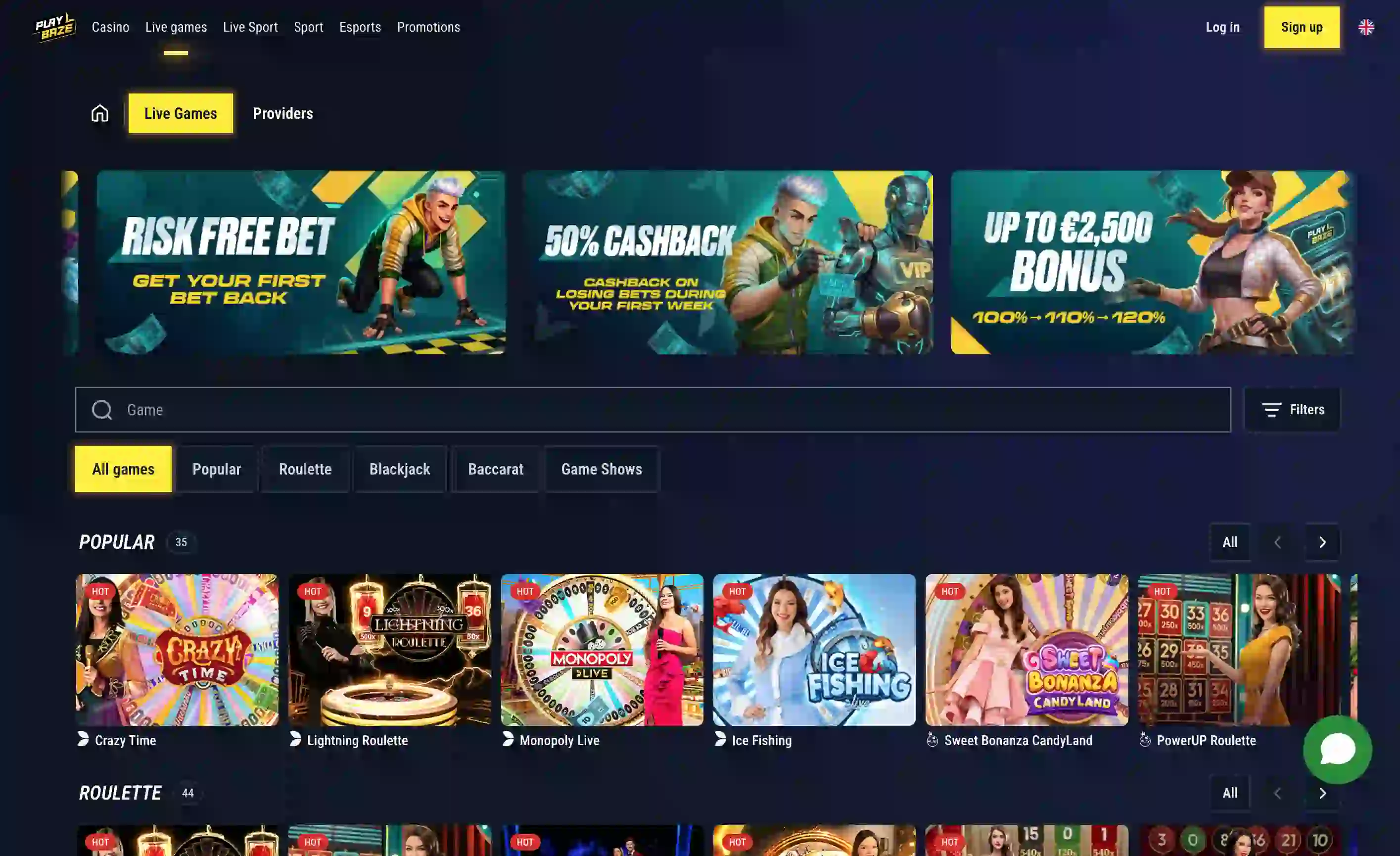 Juegos de casino en vivo en Playbaze Casino España con Evolution y Pragmatic Play