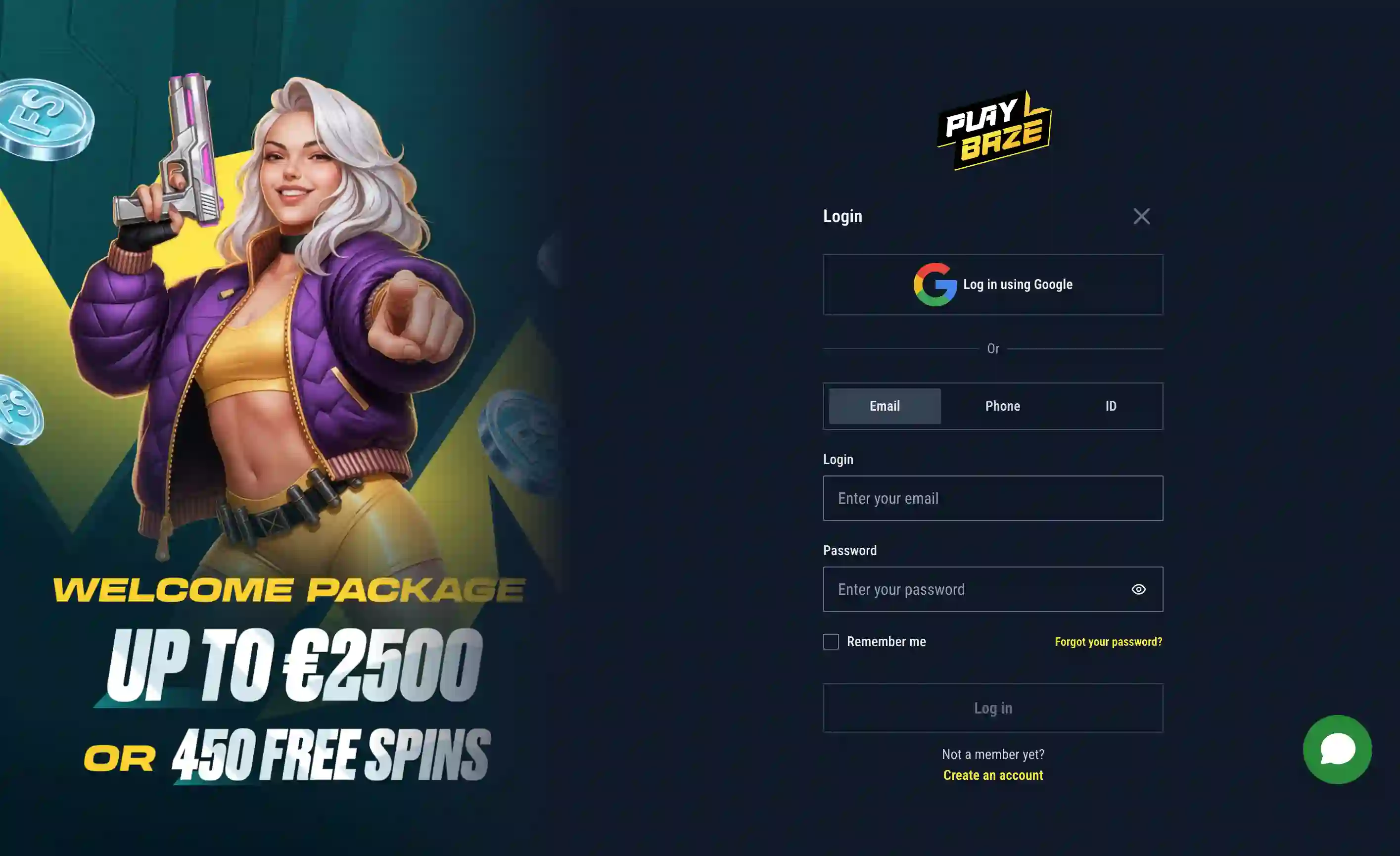 Página de inicio de sesión de Playbaze Casino España